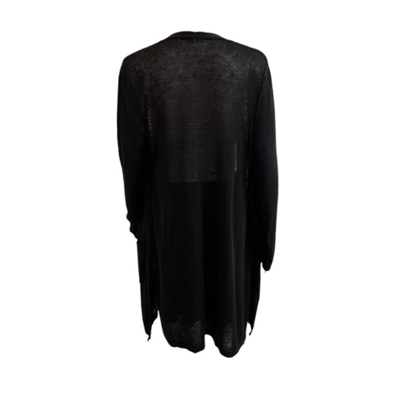 J Jill Black Long Length Cardigan Sweater Womens M Linen Blend Slits Minimalist - Picture 2 of 14